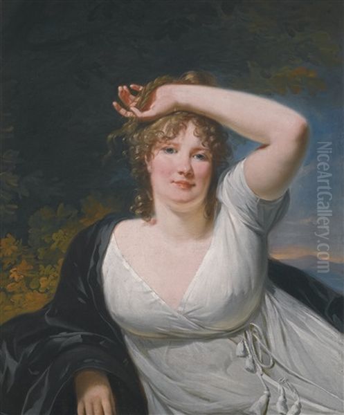 Portrait Of A Young Lady In A White Dress Oil Painting by Henri-Pierre Danloux