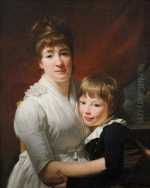 Portrait D'une Mere En Robe Blanche Et De Son Jeune Fils Oil Painting by Henri-Pierre Danloux