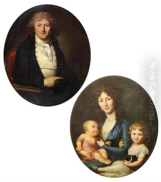 Portrait De Joseph Charles Dumas De Culture Et Portrait De Son Epouse Et Leurs Enfants (pair) Oil Painting by Henri-Pierre Danloux