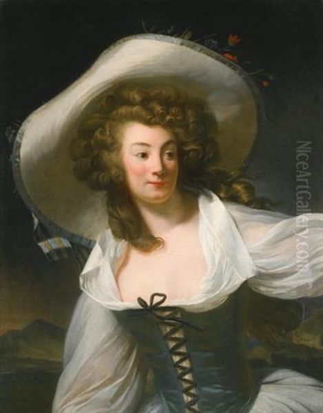 Portrait Of The Artist's Wife Marie Pierrette Antoinette Danloux, Nee De Saint Redan Oil Painting by Henri-Pierre Danloux