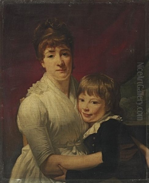 Portrait Of A Lady, With A Young Boy In A Blue Jacket Oil Painting by Henri-Pierre Danloux