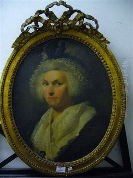 Portrait De Femme Au Bonnet De Dentelles Orne D'un Noeud Bleu Oil Painting by Henri-Pierre Danloux