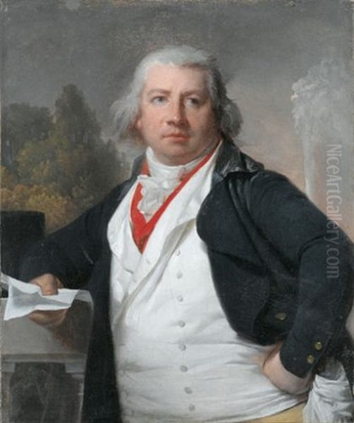 Portrait D'homme Au Gilet Blanc Tenant Une Lettre Oil Painting by Henri-Pierre Danloux