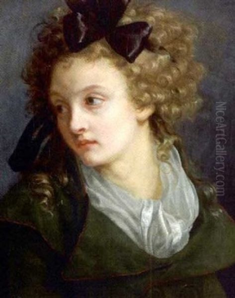 Portrait D'une Jeune Fille Avec Un Noeud Dans Les Cheveux Oil Painting by Henri-Pierre Danloux