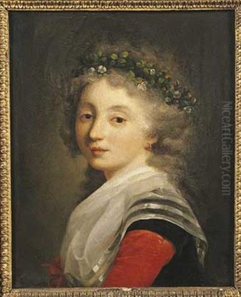 Portrait De Jeune Femme Portant Une Guirlande De Fleurs Oil Painting by Henri-Pierre Danloux