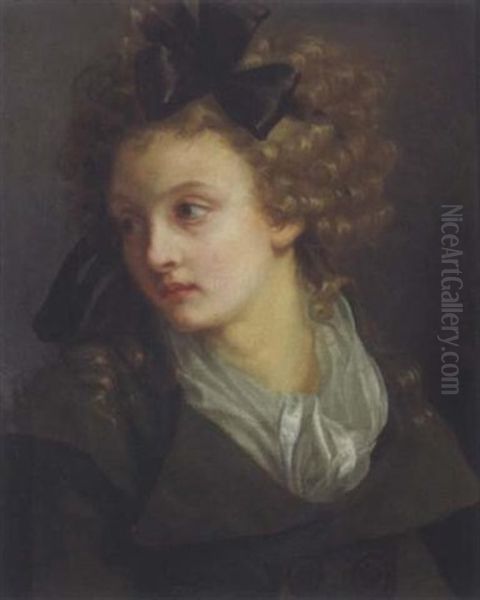 Portrait D'une Jeune Fille Avec Un Noeud Dans Les Cheveux Oil Painting by Henri-Pierre Danloux