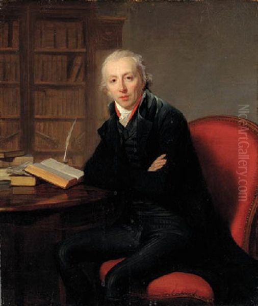 Portrait Of A Gentleman (the Poet Roger Delile?) Seated At A Desk In A Study Oil Painting by Henri-Pierre Danloux