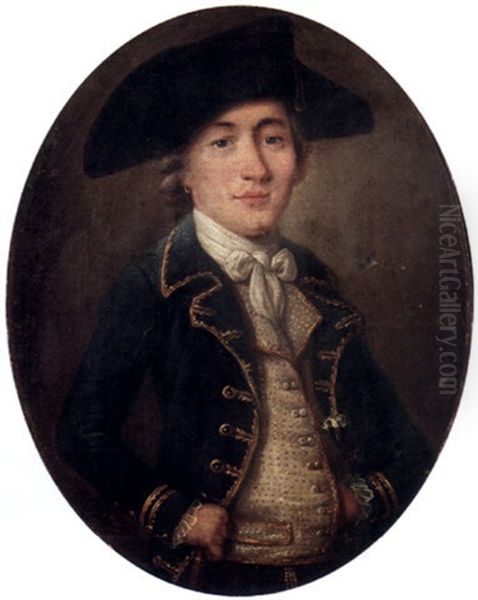 A Portrait Of A Gentleman In A Blue Velvet Jacket With Gold Trim Oil Painting by Henri-Pierre Danloux