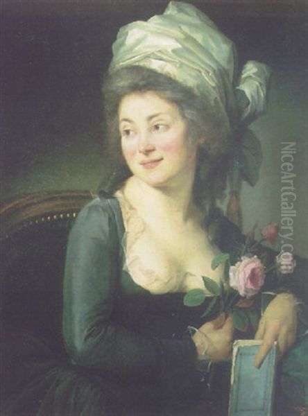 Portrait De Femme Au Livre Et A La Rose Oil Painting by Henri-Pierre Danloux