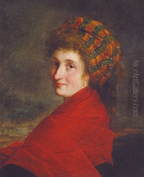 Portrait Of A Woman Wearing A Red Shawl And A Head Dress Oil Painting by Henri-Pierre Danloux