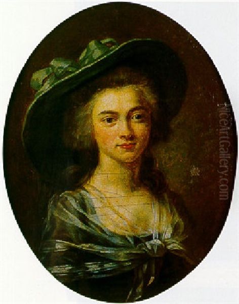 Portrait De Jeune Femme Au Chapeau Bleu Oil Painting by Henri-Pierre Danloux