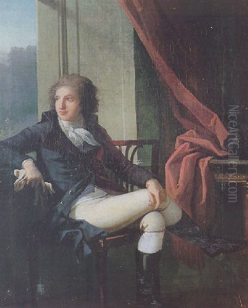 Portrait D'un Jeune Homme Assis Dans Un Interieur, Accoude A La Fenetre Oil Painting by Henri-Pierre Danloux