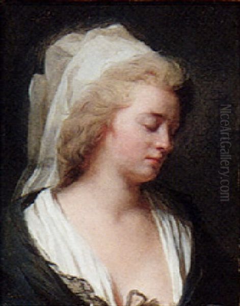 Portrait Of A Lady, Head And Shoulders, Sleeping Oil Painting by Henri-Pierre Danloux