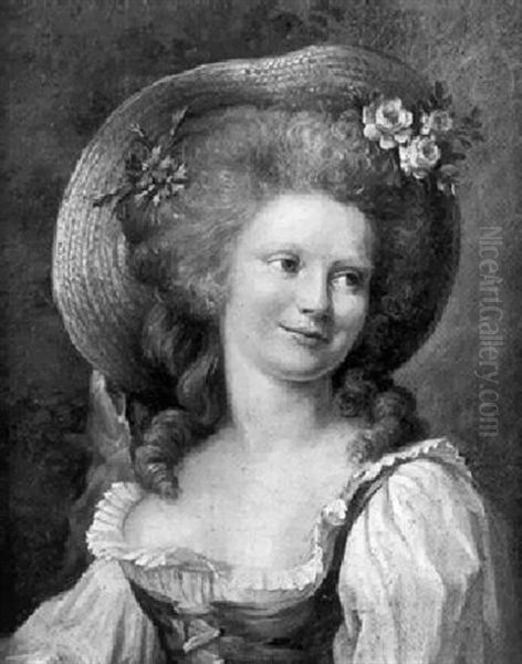 Portrait D'une Jeune Femme Au Chapeau De Paille Oil Painting by Henri-Pierre Danloux