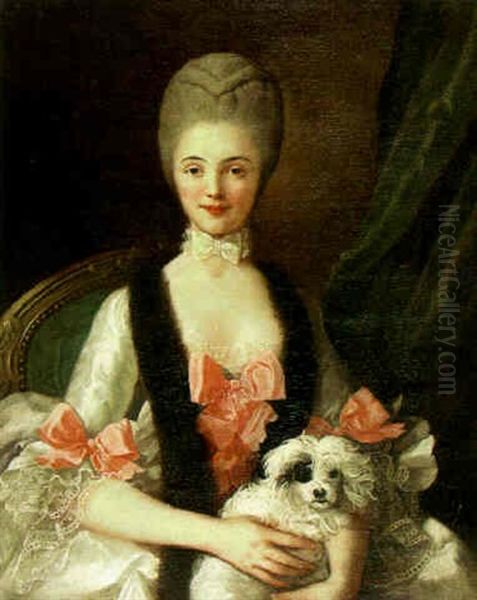 Portrait Of Madame Busseuil And Her Dog Oil Painting by Henri-Pierre Danloux