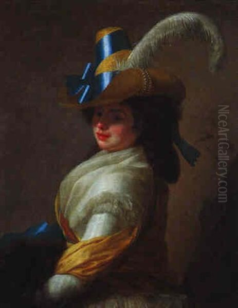 Portrait De Femme Au Chapeau A Plume Oil Painting by Henri-Pierre Danloux