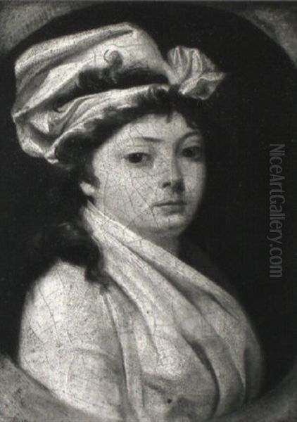 Portrait De Femme Vue En Buste, La Tete Coiffee D'un Bonnet En Linon Oil Painting by Henri-Pierre Danloux