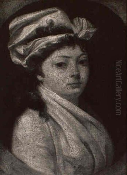 Portrait De Femme Vue En Buste, La Tete Coiffee D'un Bonnet En Linon Oil Painting by Henri-Pierre Danloux