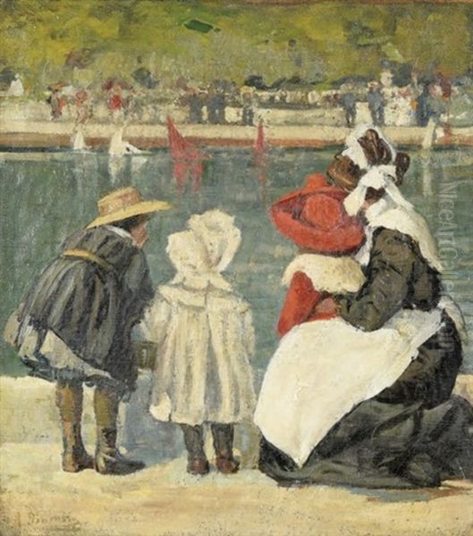 Nourrice Et Enfants Devant Le Bassin Du Jardin Des Tuileries Oil Painting by Alice Dannenberg