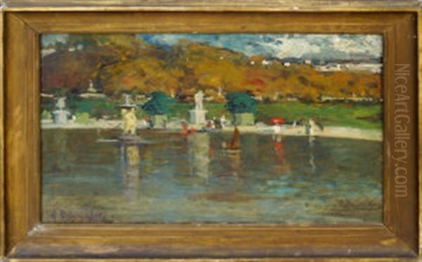 The Boating Pool, Jardin Du Luxembourg, Paris Oil Painting by Alice Dannenberg