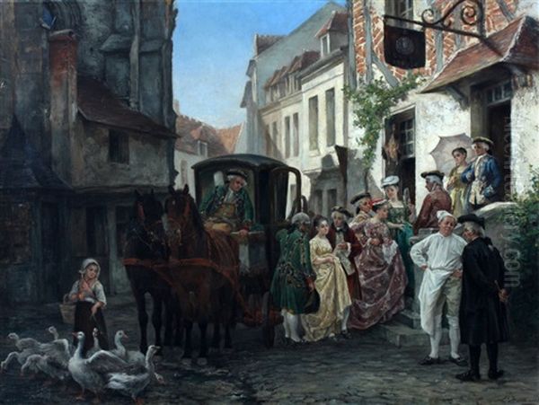 Een Elegant Gezelschap Oil Painting by Leon Marie Constant Dansaert