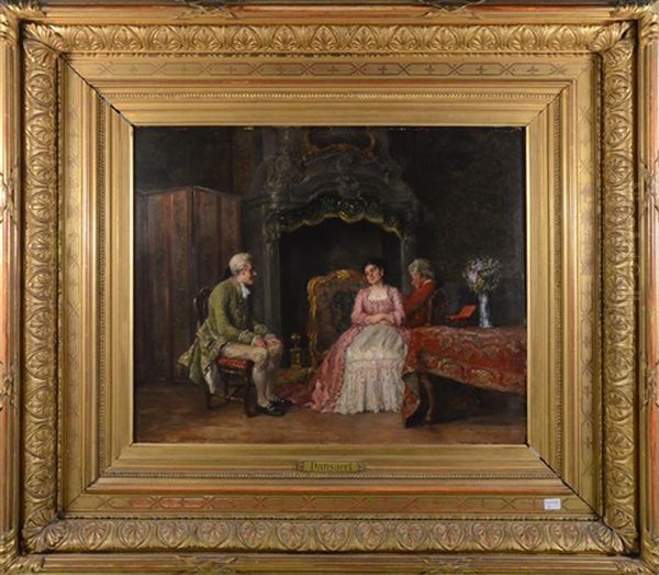 Scene Galante Interieur Oil Painting by Leon Marie Constant Dansaert