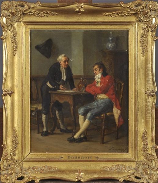 La Discussion Oil Painting by Leon Marie Constant Dansaert