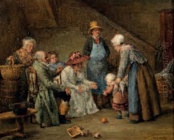 Visite De La Nourrice Oil Painting by Leon Marie Constant Dansaert