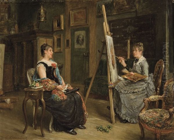 L'artiste Dans Son Atelier Oil Painting by Leon Marie Constant Dansaert