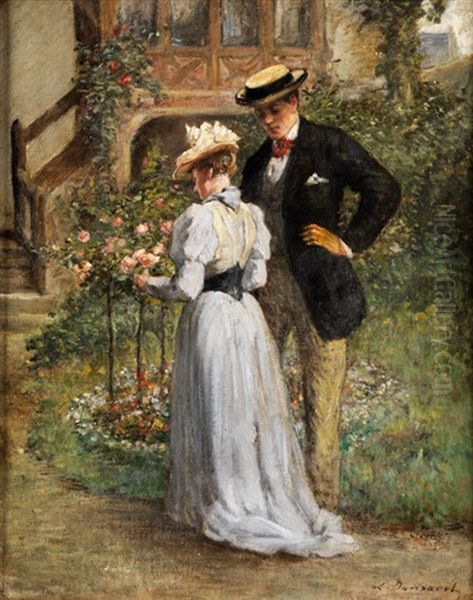 Junges Paar Im Rosengarten Oil Painting by Leon Marie Constant Dansaert