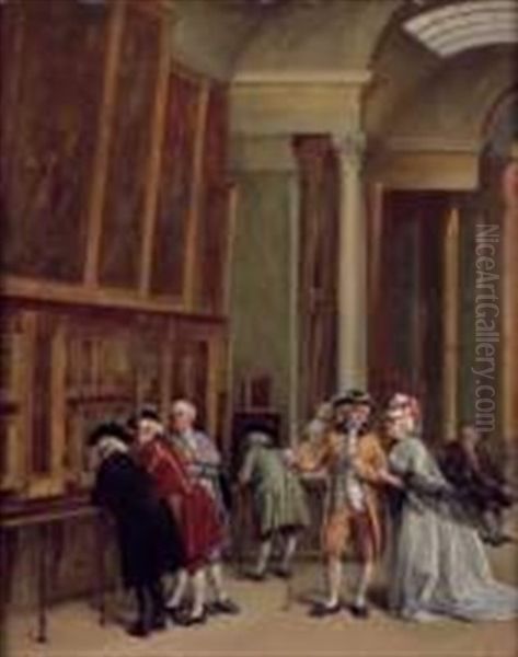 Visite Au Musee Du Louvre Oil Painting by Leon Marie Constant Dansaert