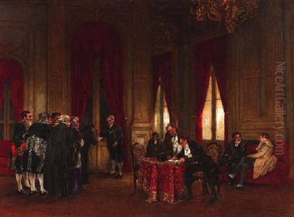 Wartende Vor Dem Audienzzimmer Des Konigs Oil Painting by Leon Marie Constant Dansaert