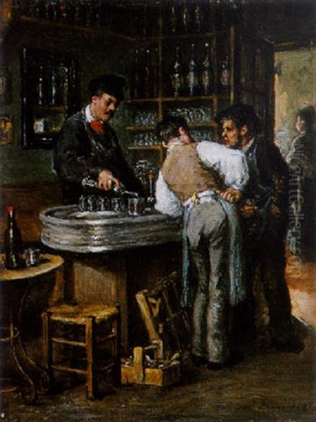 Au Cafe Oil Painting by Leon Marie Constant Dansaert