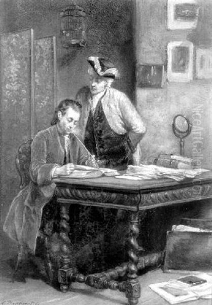 Deux Hommes Dans Un Cabinet De Travail Oil Painting by Leon Marie Constant Dansaert