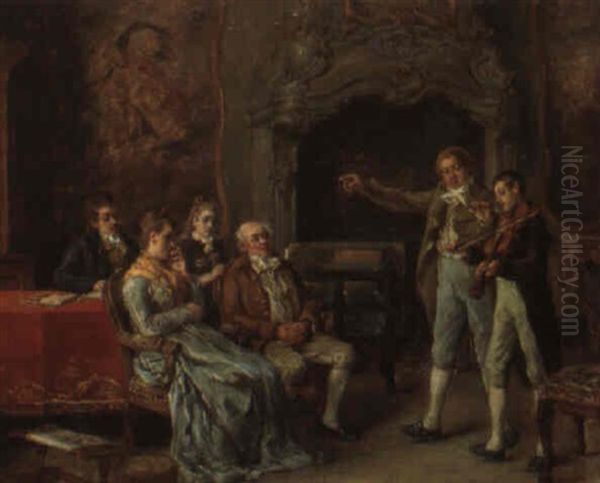 La Partie De Musique Oil Painting by Leon Marie Constant Dansaert