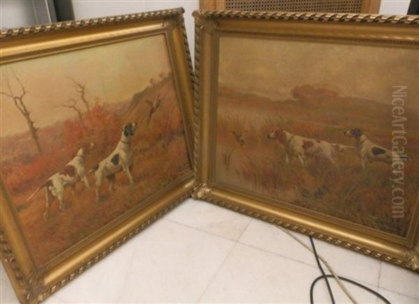 Chiens De Chasse (pair) Oil Painting by Edouard Joseph Dantan