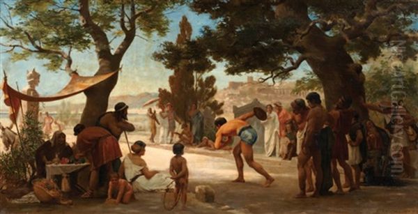 Le Jeu Du Disque A Olympie Oil Painting by Edouard Joseph Dantan