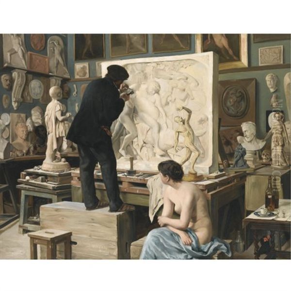 My Father's Studio Oil Painting by Edouard Joseph Dantan