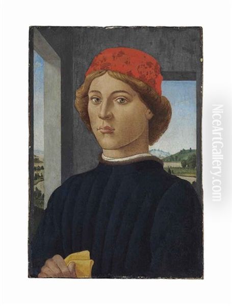 Portrait Of A Young Man In A Red Cap And Blue Tunic Oil Painting by Biagio D'Antonio