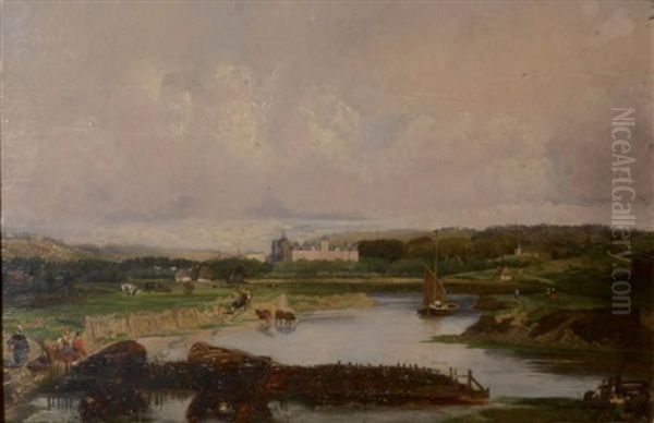 Le Chateau D'eu Et Son Parc, Vus Du Cote Du Treport Oil Painting by Victor Marie Felix Danvin