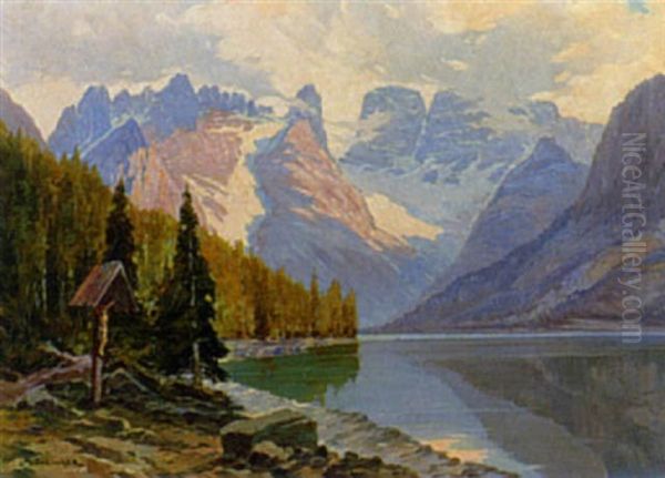 Gosausee Mit Blick Auf Dachstein Oil Painting by Julius Danzinger