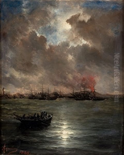 Batalla Naval Oil Painting by Luis de Borbon D'Aquila