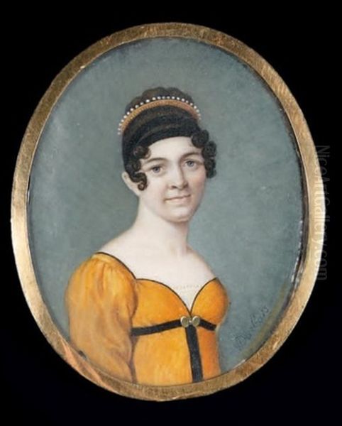 Portrait D'une Jeune Femme En Buste Vers La Droite Presque De Face Oil Painting by Pierre-Paul Darbois