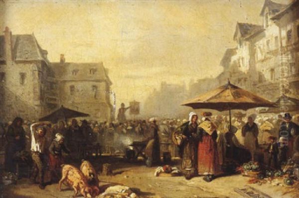 Marche Aux Legumes En Bretagne Oil Painting by Alexis Auguste Darcy-Dumoulin