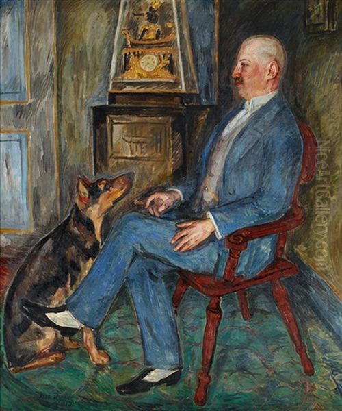 Interior Med Herre Och Hund Oil Painting by Nils Dardel