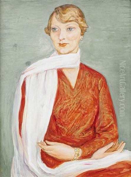 Damen Med Den Vita Sjalen Oil Painting by Nils Dardel