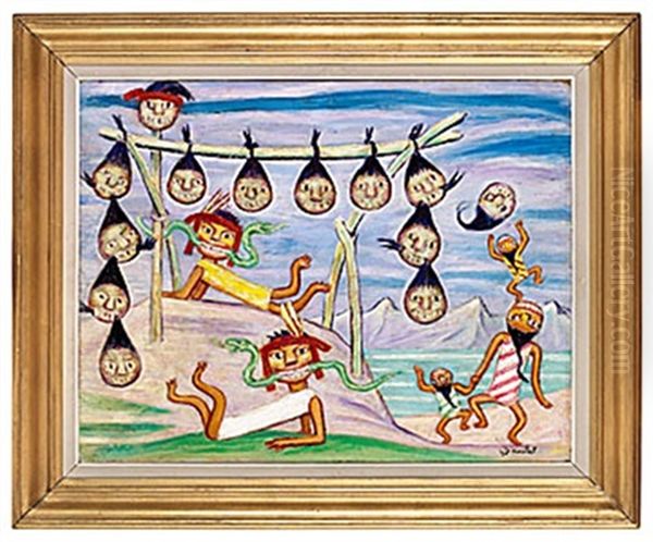 Huvudjagarens Frukost (det Hande I Ecuador) Oil Painting by Nils Dardel