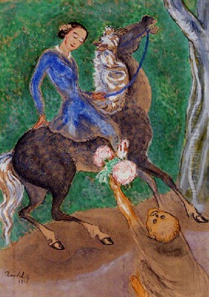 Flicka Pa Hest Med Faun Oil Painting by Nils Dardel