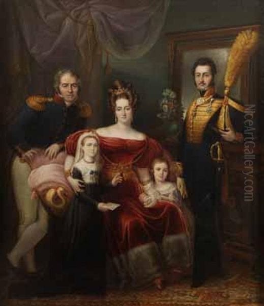 Retrato De La Familia De Don Gaspar Soliveres, De Cuerpo Entero, En Un Salon Oil Painting by Jose Aparicio Inglada