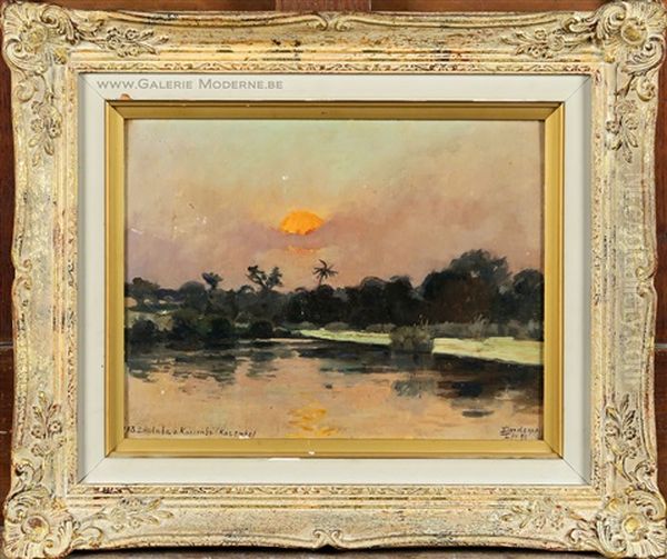 Soleil Couchant A Lualaba Oil Painting by Leon Louis Dardenne